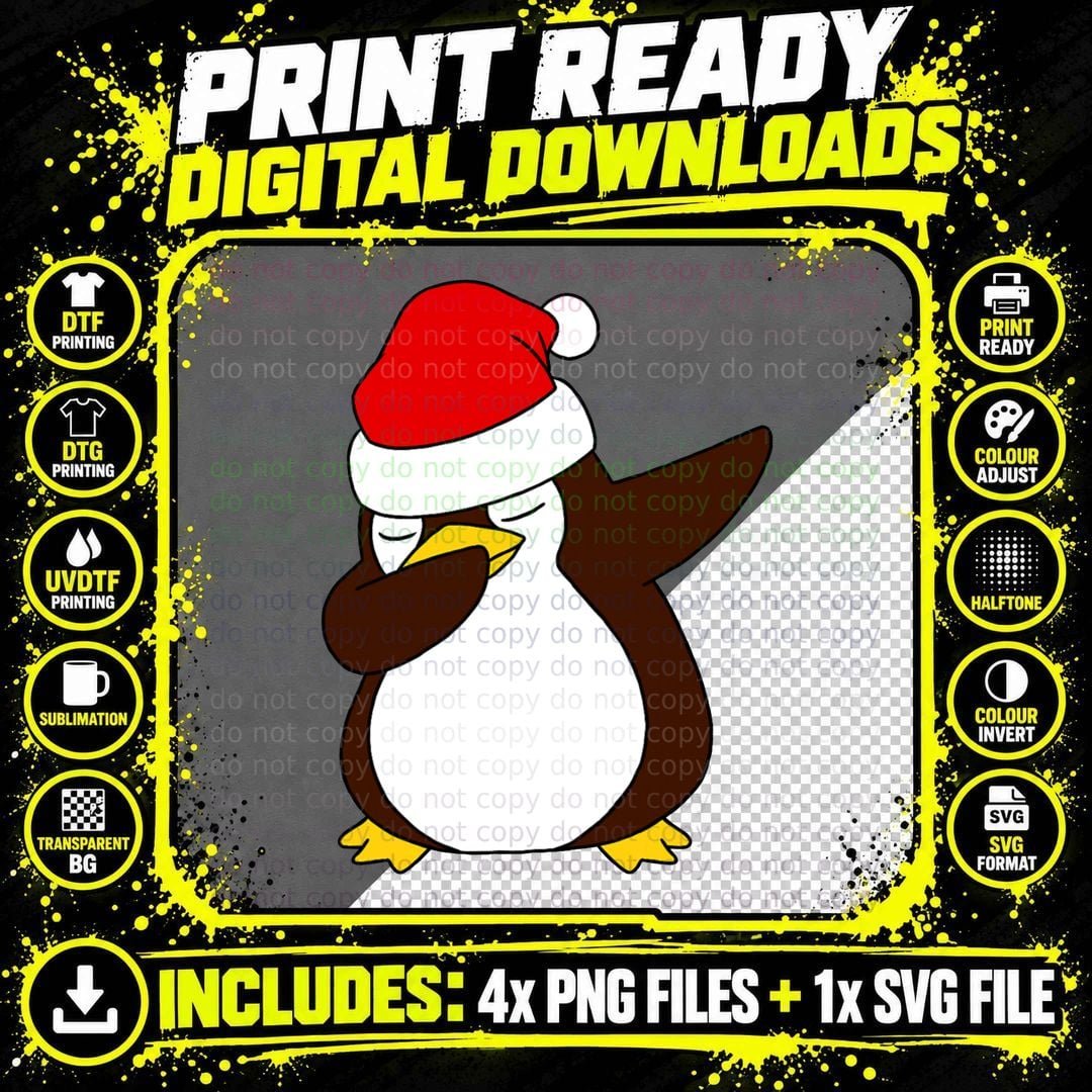 Dabbing Santa Penguin Xmas T-Shirt, Holiday Fun Png SVG Digital Bundle