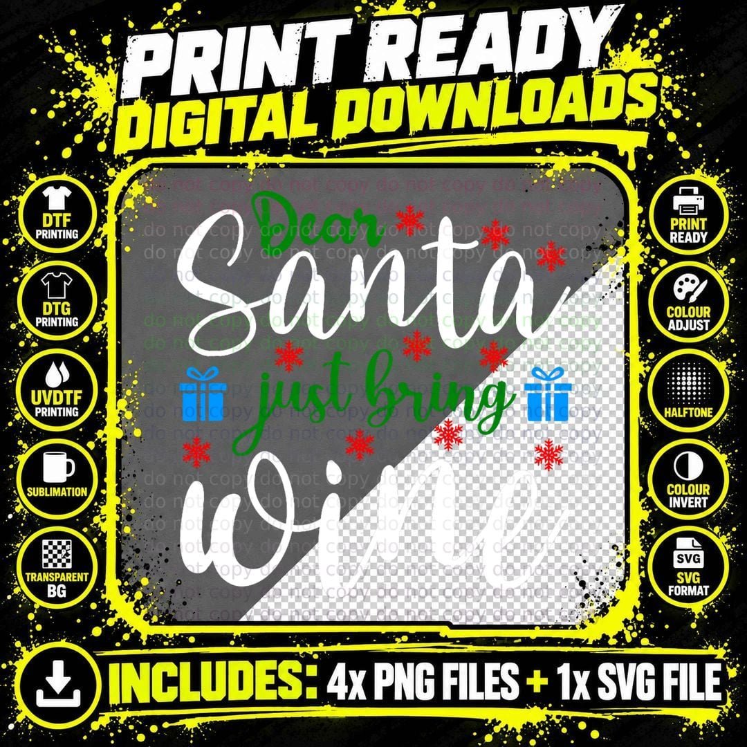 Dear Santa Just Bring Wine Merry Christmas T-Shirt Png SVG Digital Bundle