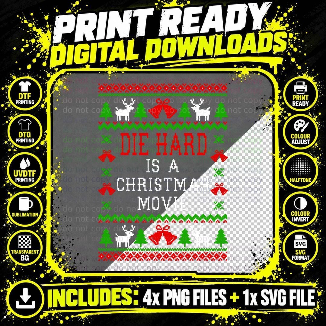Die Hard Christmas Movie T-Shirt, Ugly Sweater Style Png SVG Digital Bundle