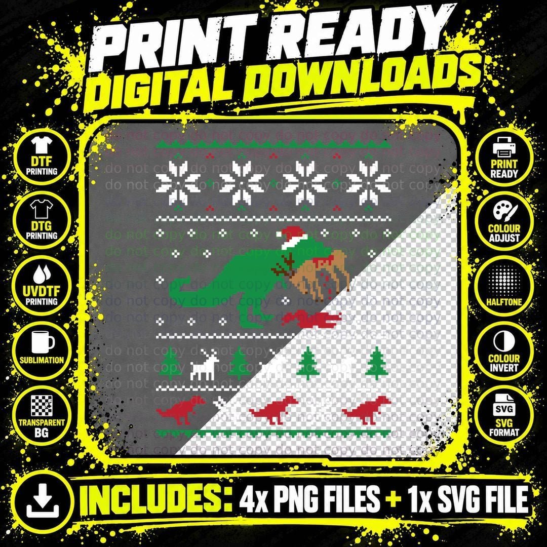 Dinosaur Ugly Christmas Sweater T-Shirt Png SVG Digital Bundle
