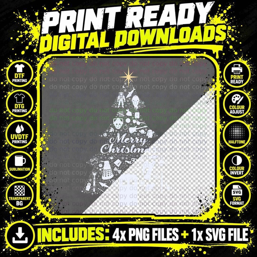 Doctor Who Christmas T-Shirt, Sci-Fi Holiday Print Png SVG Digital Bundle