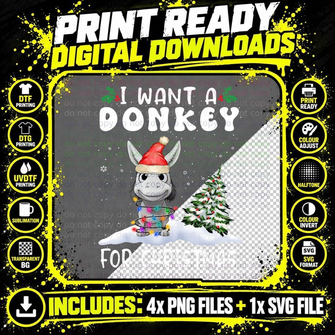 Donkey Christmas T-Shirt, Festive Holiday Design Png SVG Digital Bundle