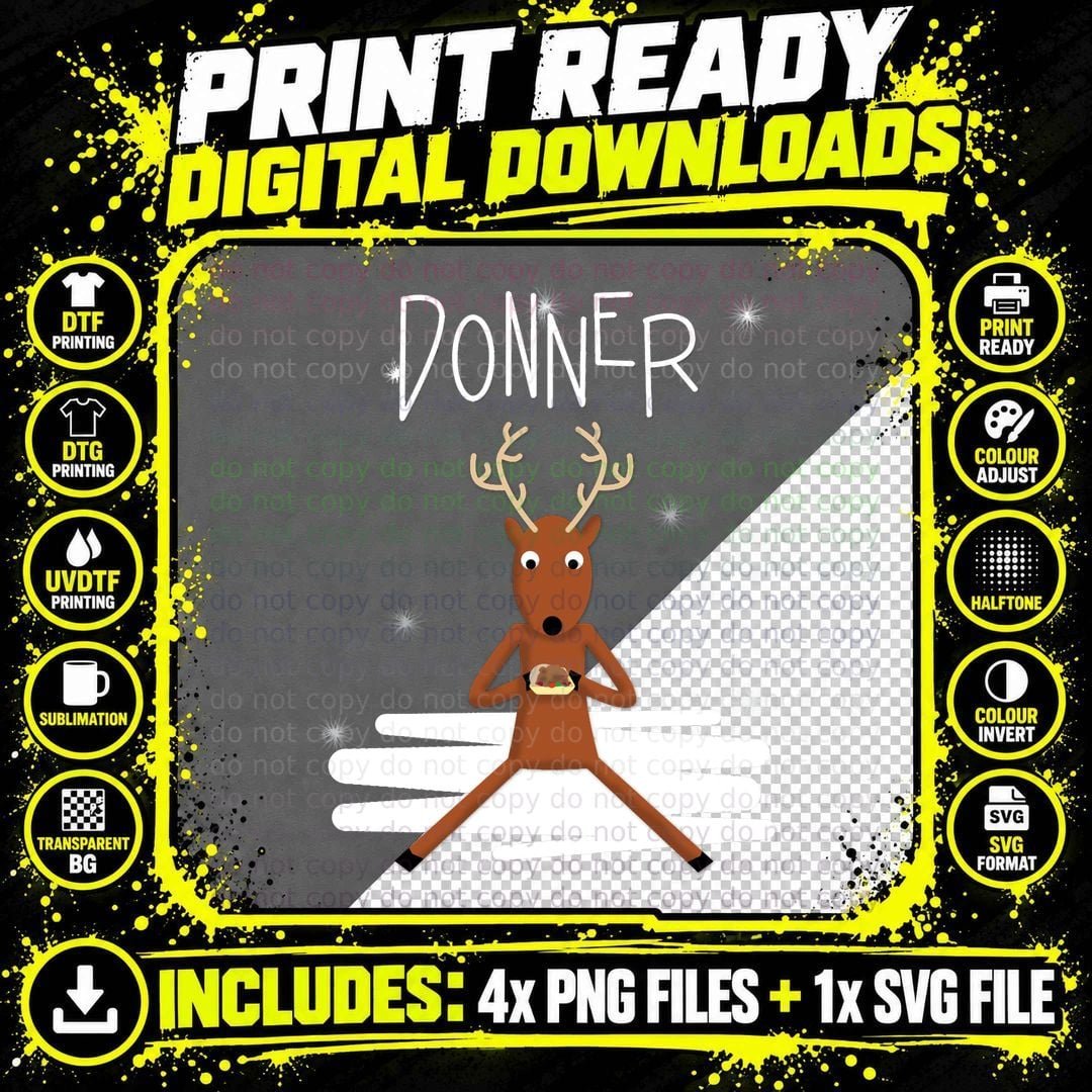Donner Reindeer T-Shirt, Christmas Holiday Print Png SVG Digital Bundle