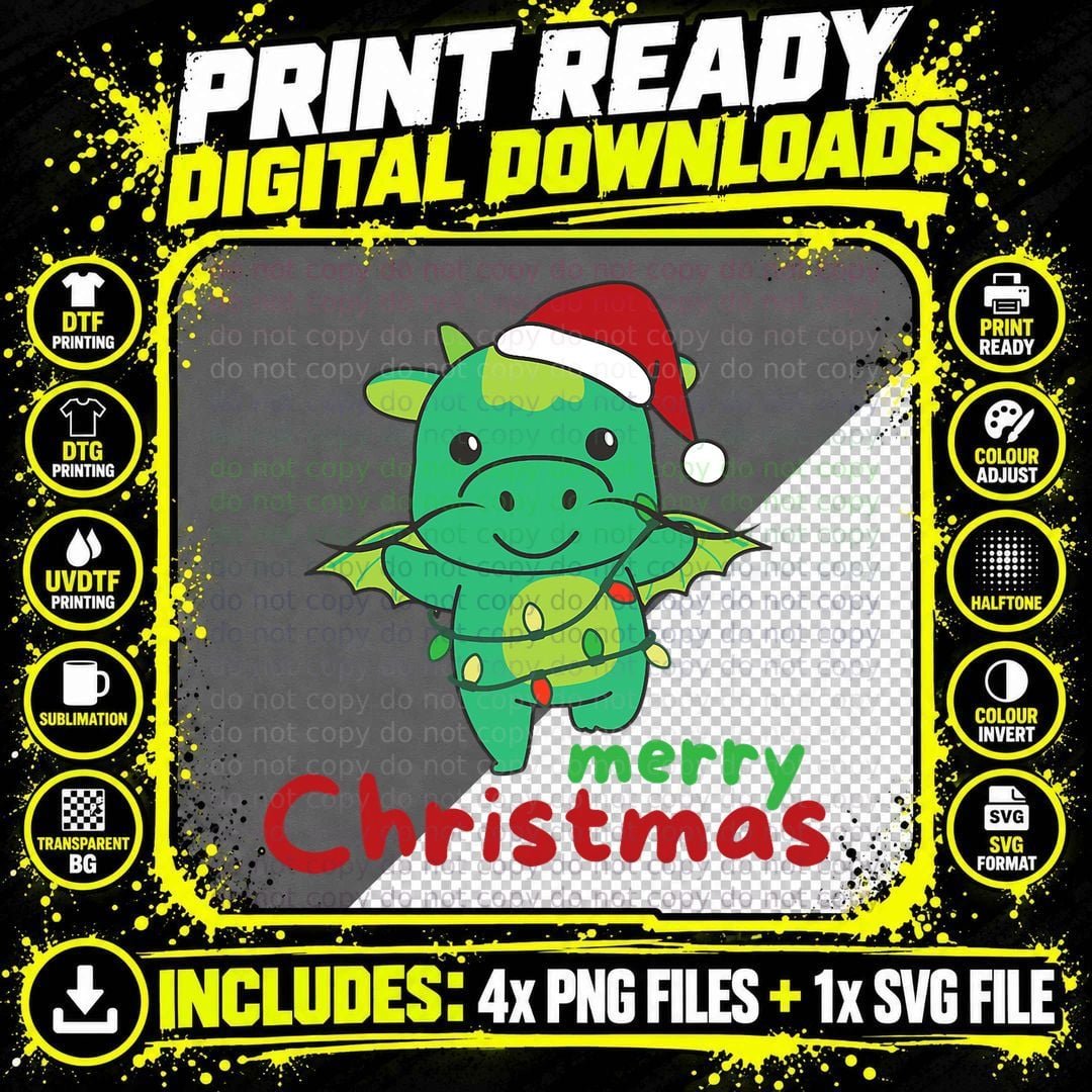 Dragon Merry Christmas T-Shirt, Festive Holiday Design Png SVG Digital Bundle