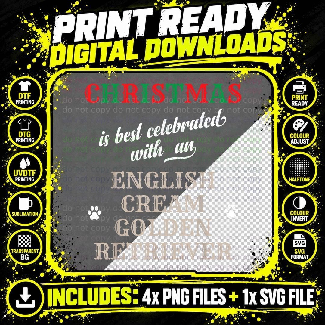 English Cream Golden Retriever Christmas T-Shirt Png SVG Digital Bundle
