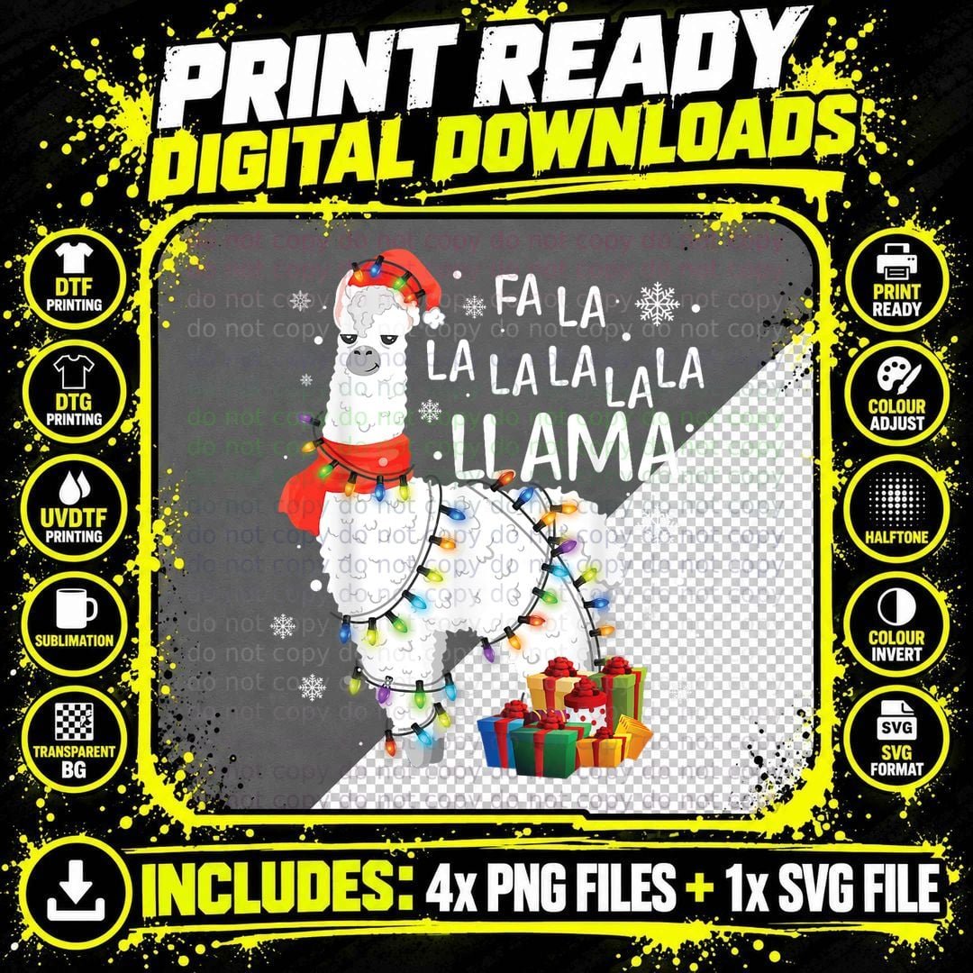 Fa La La Llama Funny Christmas T-Shirt Png SVG Digital Bundle