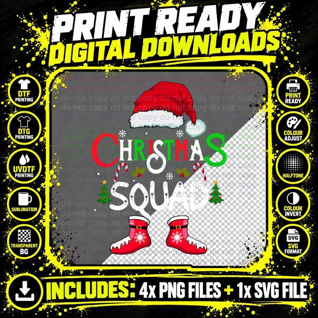 Family Christmas Squad T-Shirt, Matching Holiday Print Png SVG Digital Bundle