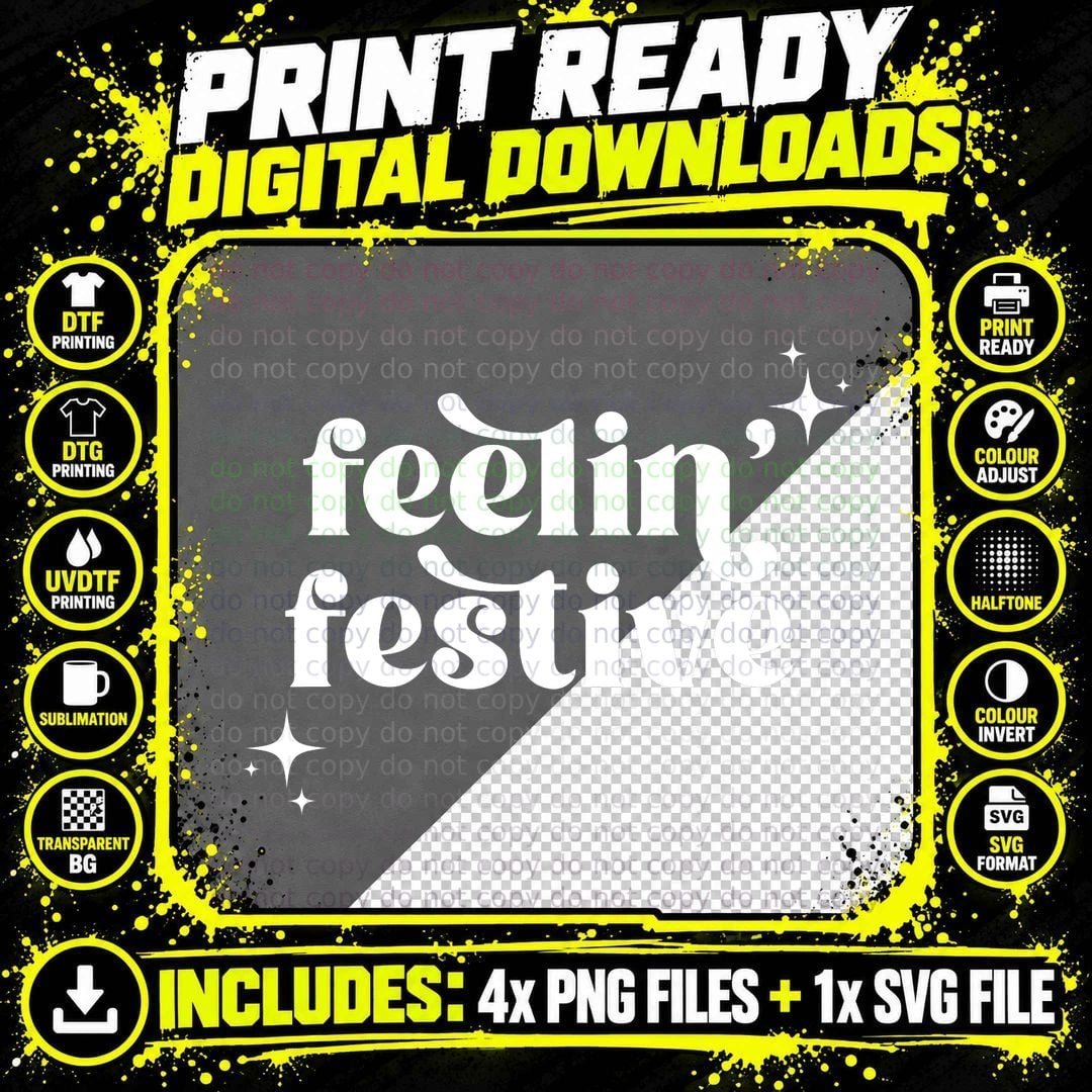 Feelin' Festive Retro Christmas T-Shirt, Festive Holiday Png SVG Digital Bundle