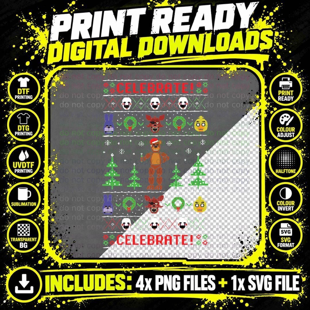 Five Nights at Freddy's Ugly Sweater T-Shirt Png SVG Digital Bundle