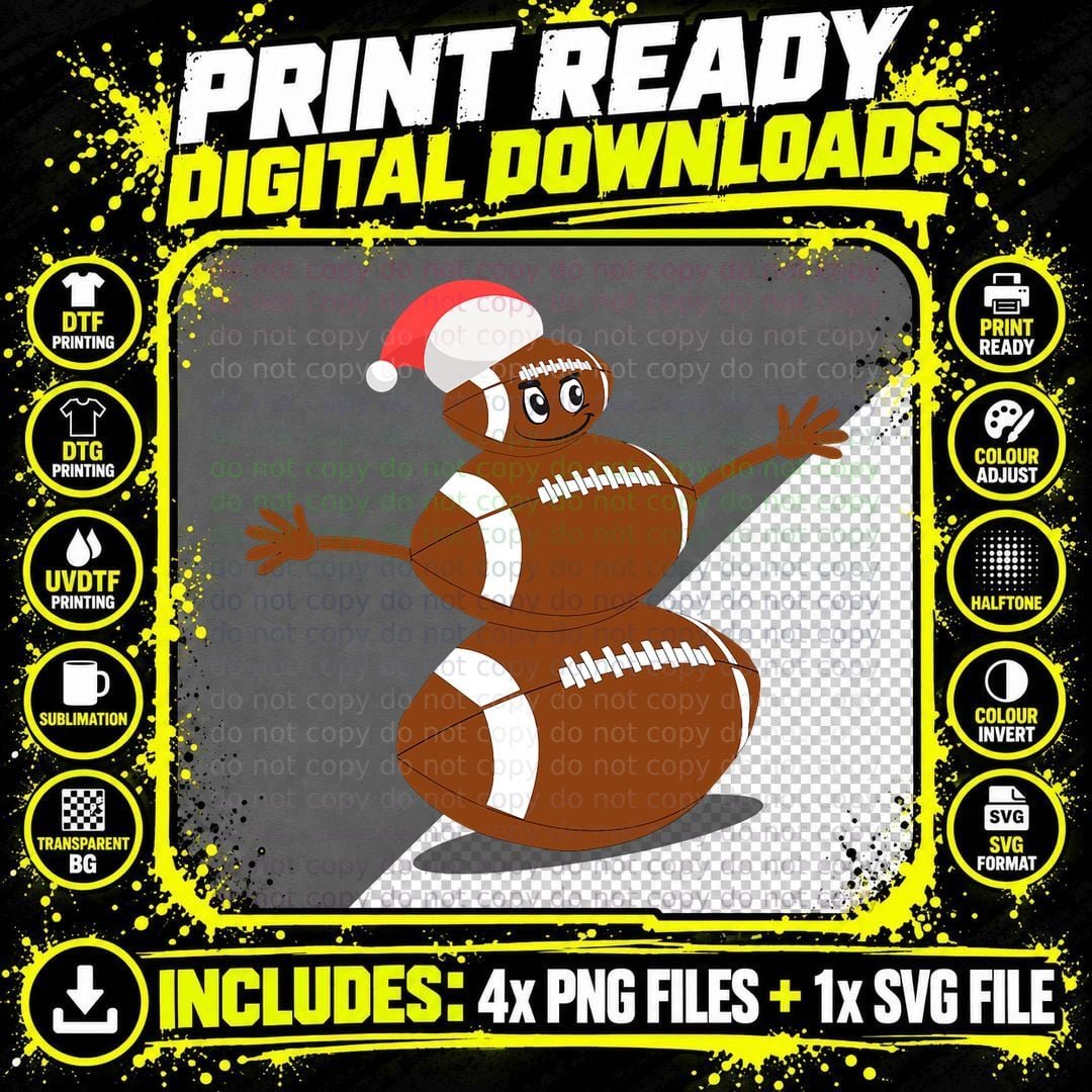 Football Christmas T-Shirt, Sports Snowman Holiday Print Png SVG Digital Bundle