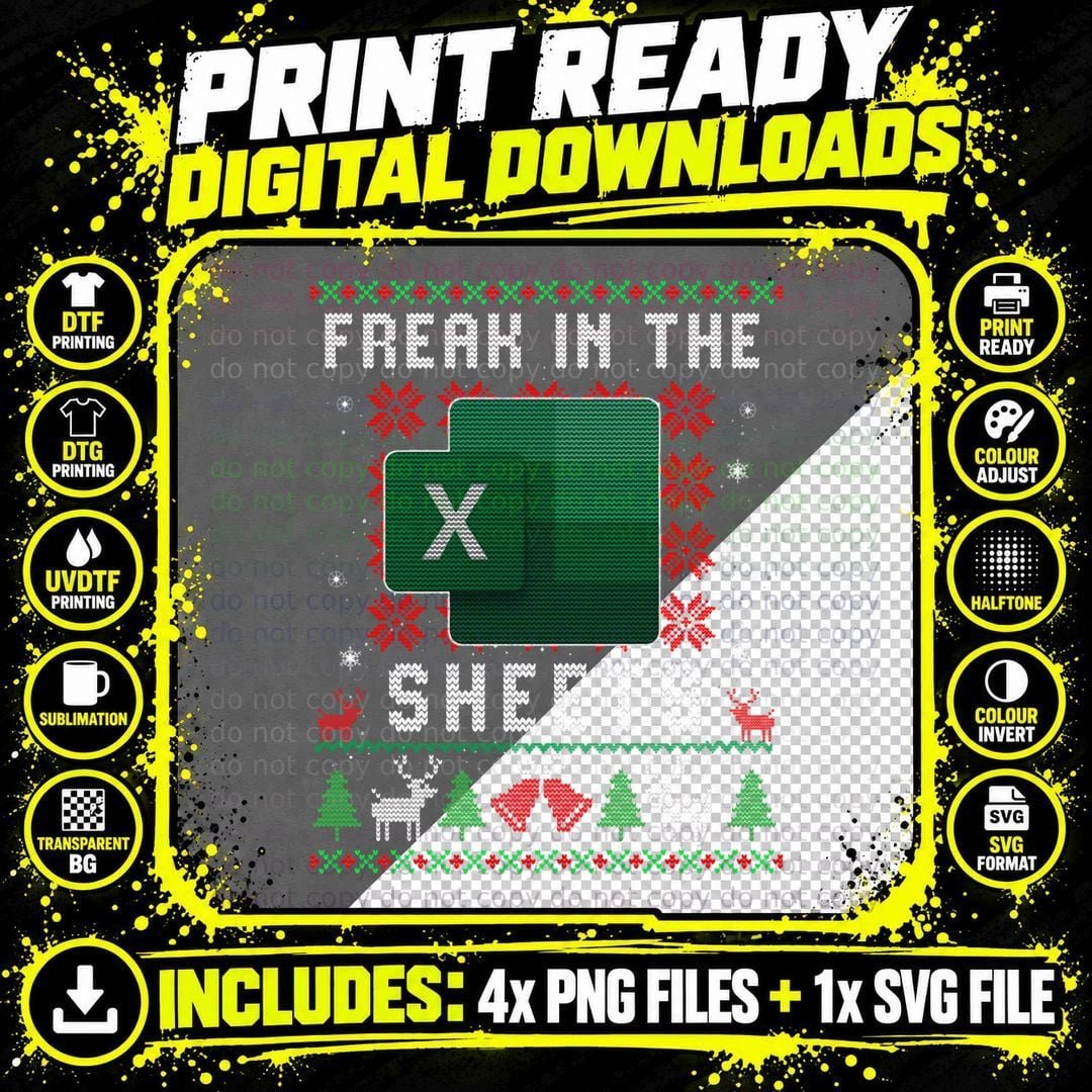 Freak in the Sheets Excel Ugly Christmas Sweater T-Shirt Png SVG Digital Bundle