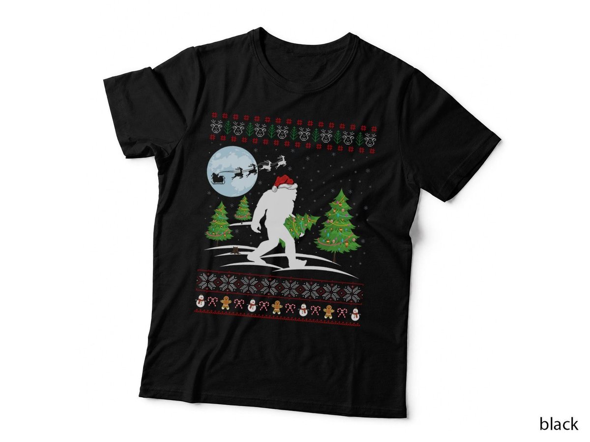 Funny Bigfoot Xmas Gift Santa Hat T-Shirt