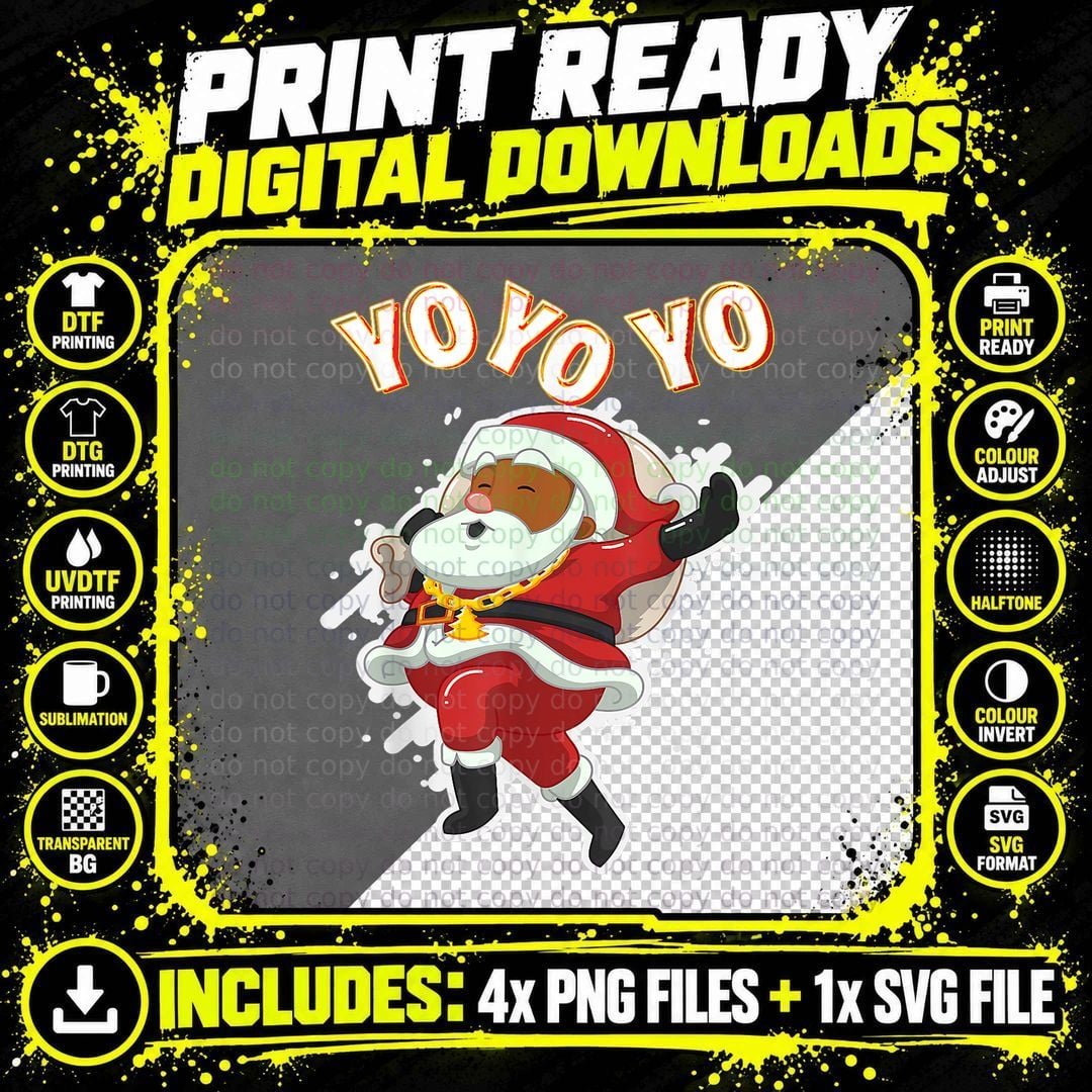 Funny Black African American Santa Christmas T-Shirt Png SVG Digital Bundle
