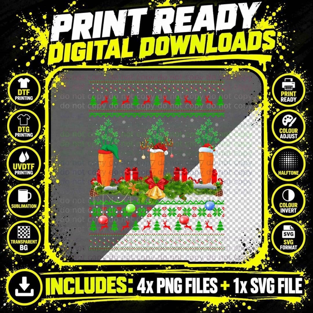 Funny Carrots Lover Xmas Santa Ugly Carrots Christmas Png SVG Digital Bundle