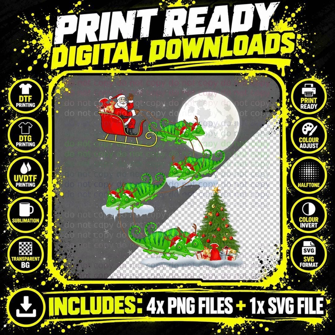 Funny Chameleon Santa Christmas T-Shirt Png SVG Digital Bundle
