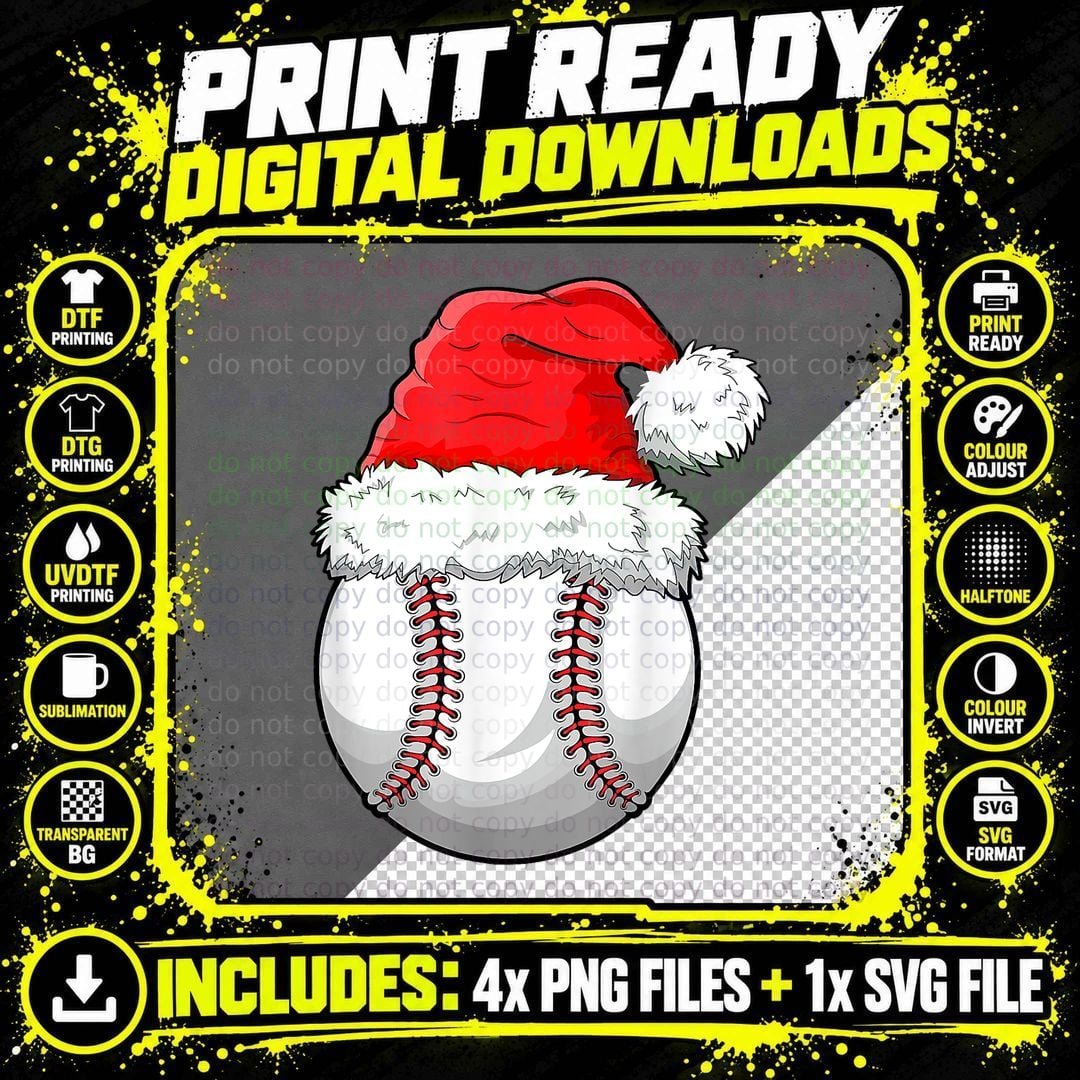 Funny Christmas Baseball Santa Hat T-Shirt Png SVG Digital Bundle