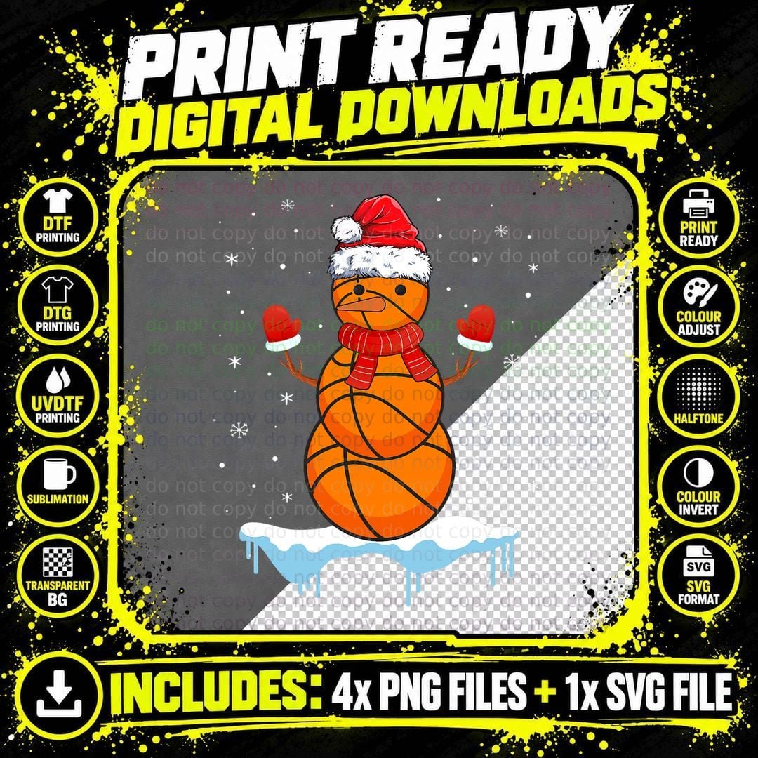 Funny Christmas Basketball Santa Snowman T-Shirt Png SVG Digital Bundle