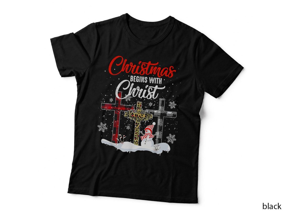 Funny Christmas Begins with Christ Leopard Snowman Christian T-Shirt