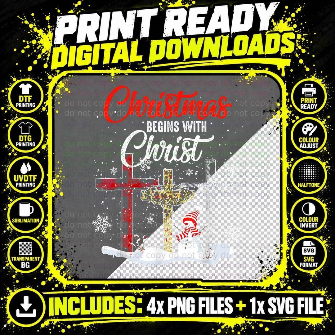 Funny Christmas Begins with Christ Leopard Snowman Png SVG Digital Bundle