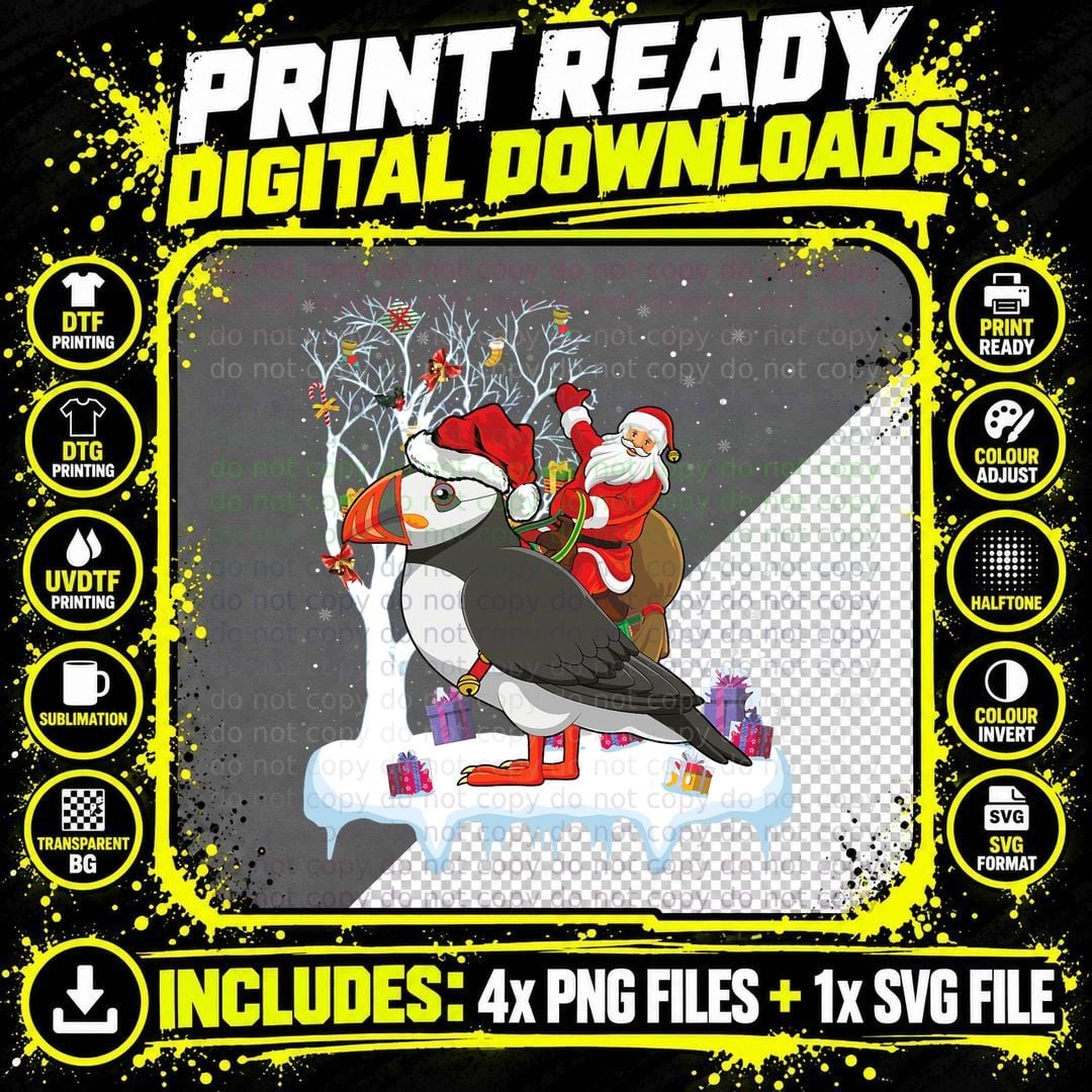 Funny Christmas Puffin Santa T-Shirt, Holiday Humor Png SVG Digital Bundle