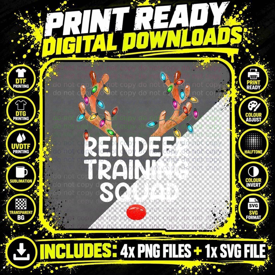 Funny Christmas Reindeer Training Squad T-Shirt Png SVG Digital Bundle