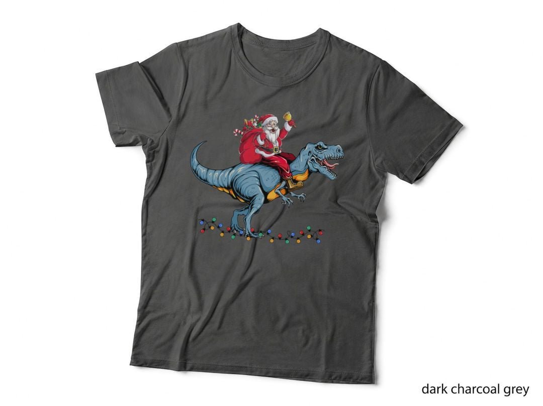 Funny Christmas Santa Riding Dinosaur T-Shirt, Holiday Humor