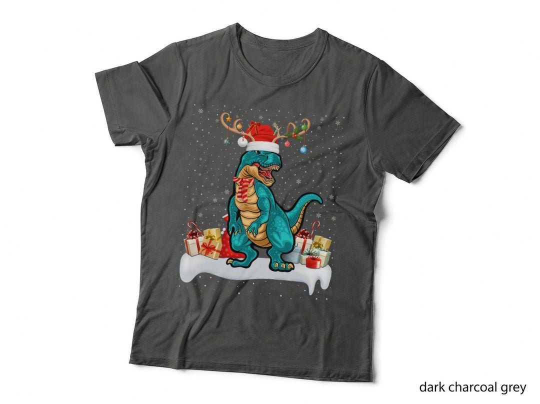 Funny Dinosaur Santa Hat T-Shirt, Christmas Holiday Print, Festive Gift Idea
