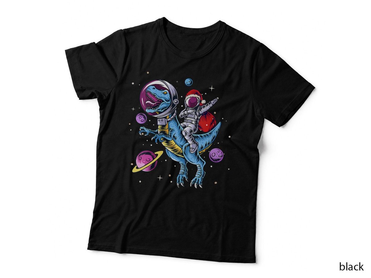 Funny Santa Claus Astronaut Riding Dinosaur T-Shirt, Space Christmas