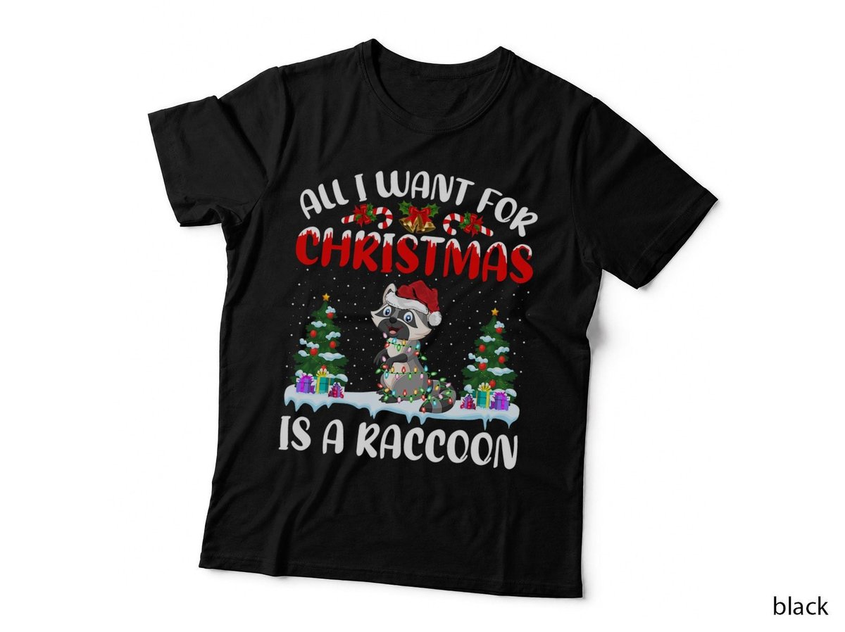 Funny Santa Hat Raccoon T-Shirt, Christmas Holiday, Pet Lover Apparel