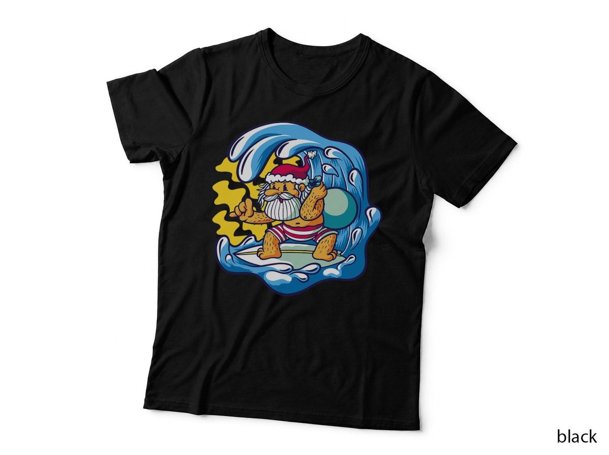 Funny Surfing Santa Claus T-Shirt, Christmas Holiday, Festive Fun Print