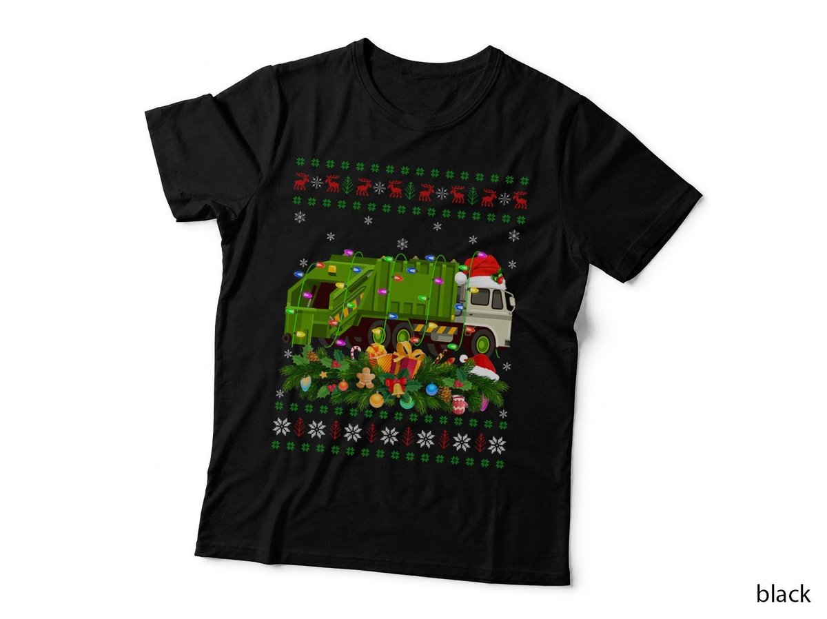 Funny Xmas Lighting Tree Santa Ugly Garbage Truck Christmas T-Shirt