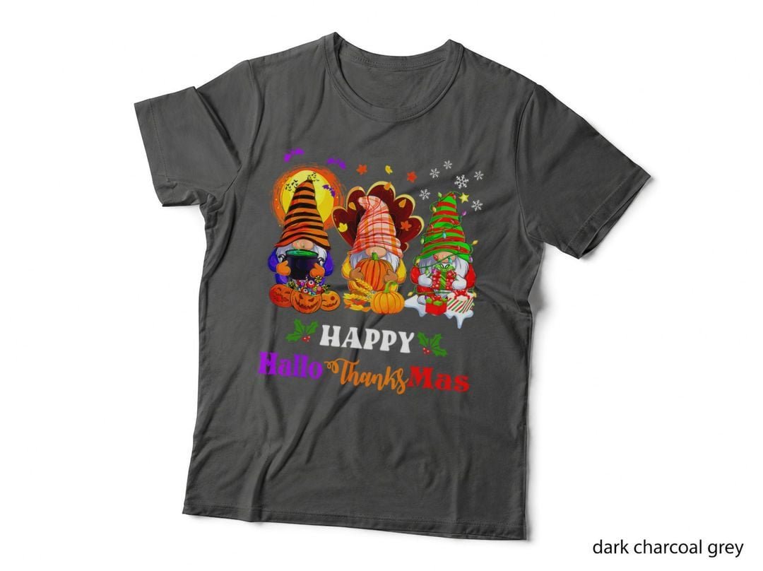 Hallothanksmas Three Gnomes Halloween Christmas T-Shirt, Holiday Mashup