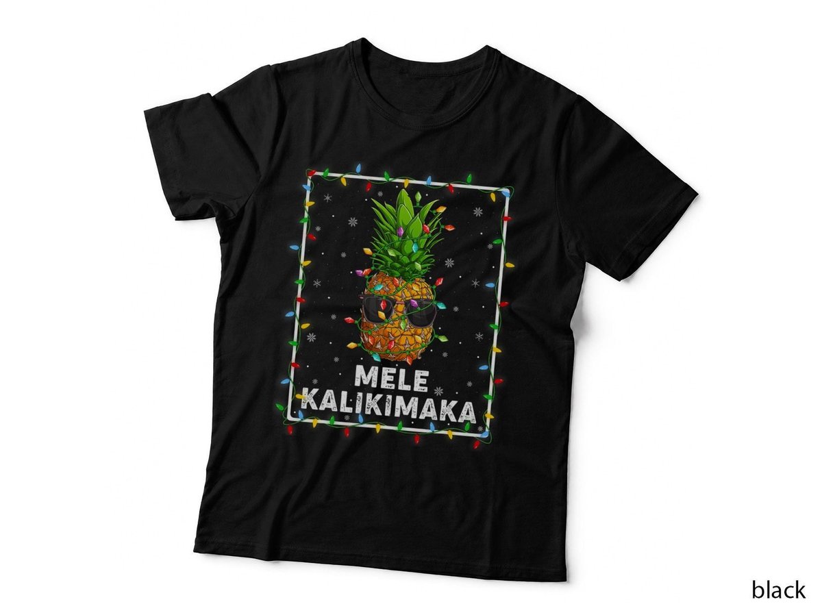 Hawaiian Christmas Pineapple T-Shirt, Festive Xmas Lighting, Mele Kalikimaka