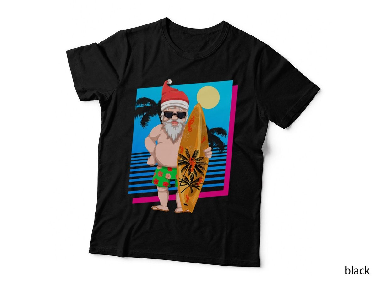 Hawaiian Summer Surfer Santa Claus T-Shirt, Christmas in July