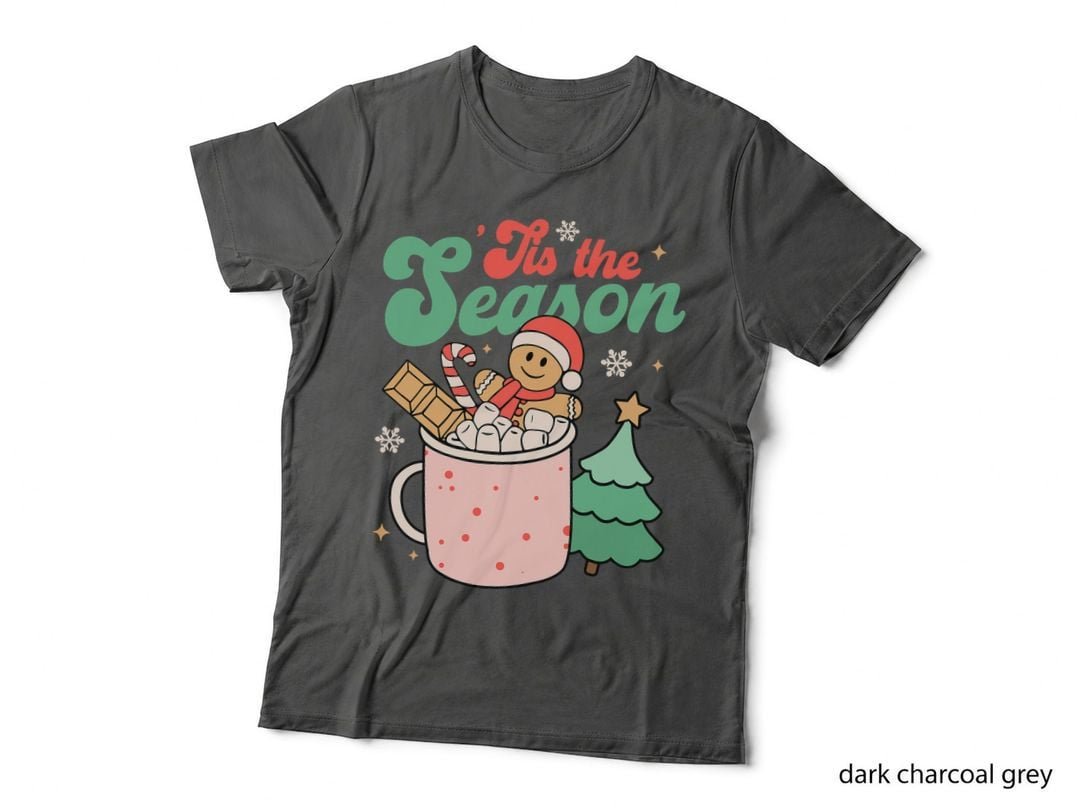 Hot Cocoa Gingerbread T-Shirt, Christmas Retro Style, Cozy Holiday Vibes