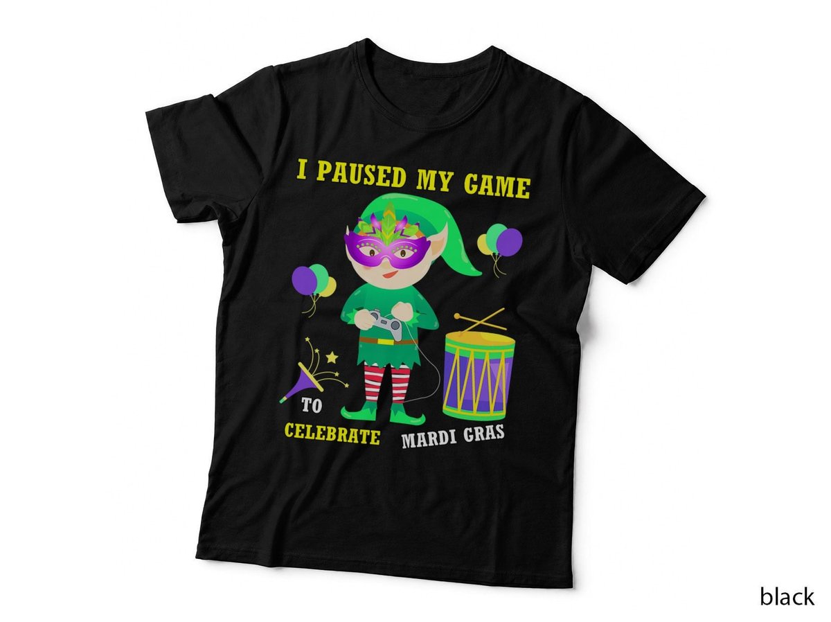 Mardi Gras Gamer Elf T-Shirt, Celebration Style, Gamer Gift Idea