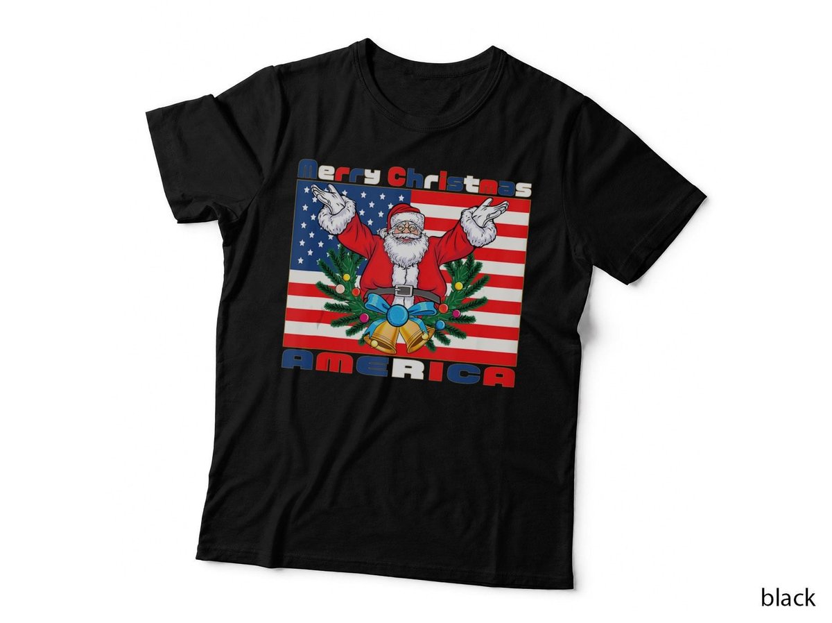 Merry Christmas America Santa Claus T-Shirt, Patriotic Holiday Design
