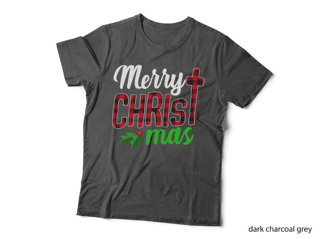 Merry Christmas Cross T-Shirt, Buffalo Plaid Religious, Christian Apparel