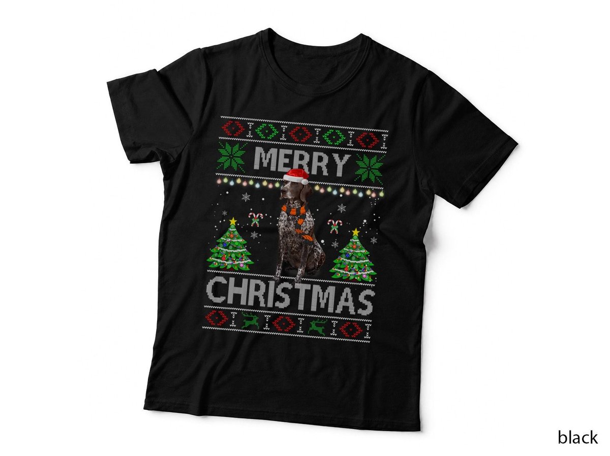 Merry Christmas German Shorthaired Pointer T-Shirt, Ugly Sweater Style