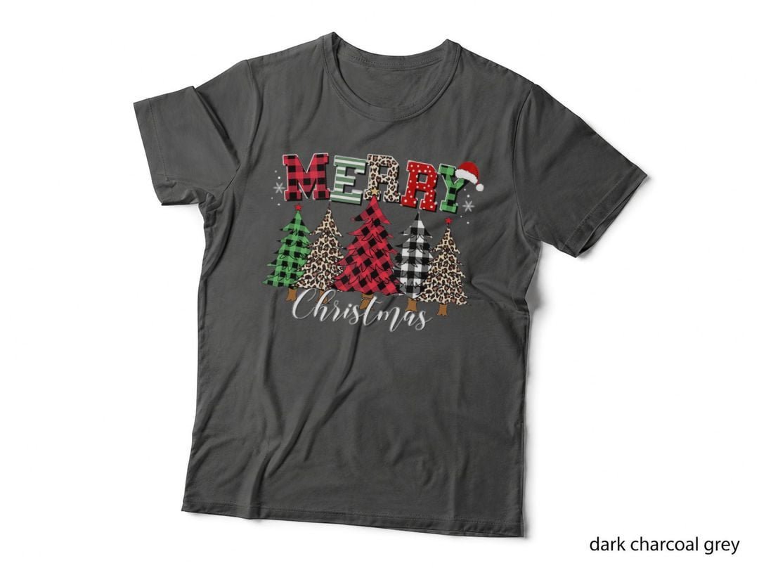 Merry Christmas Leopard Buffalo Red Plaid T-Shirt, Festive Holiday Print