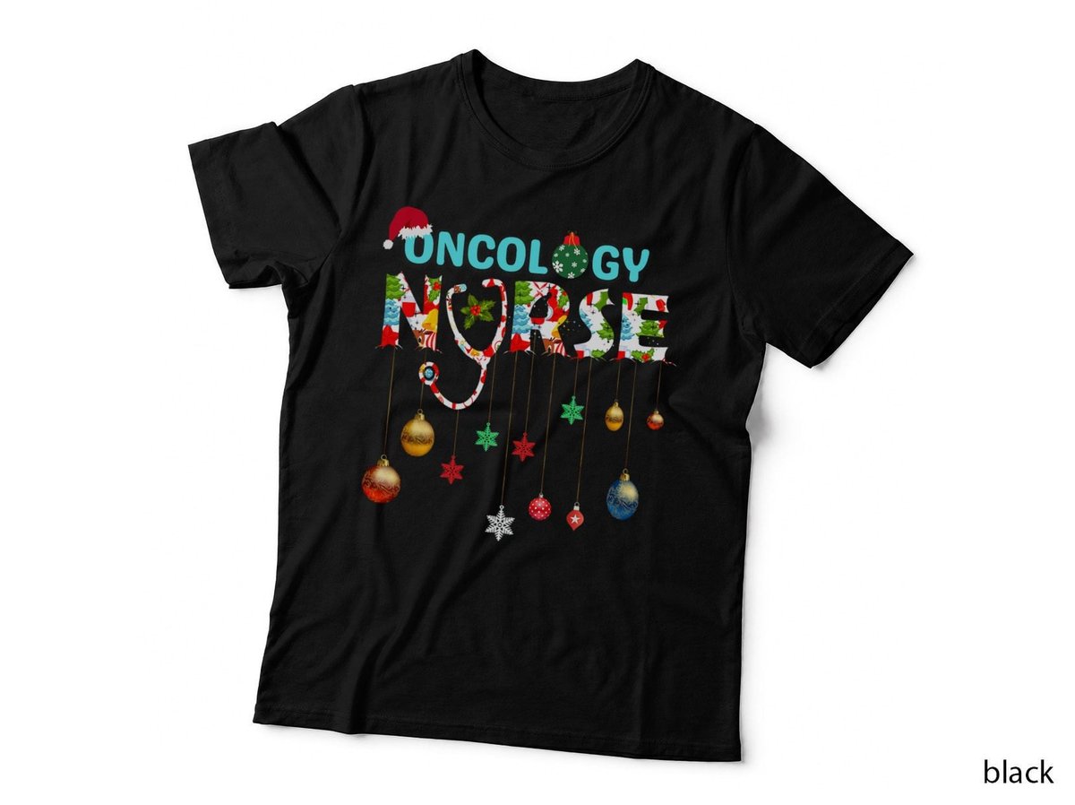 Merry Christmas Oncology Nurse RN T-Shirt, Festive Holiday Print