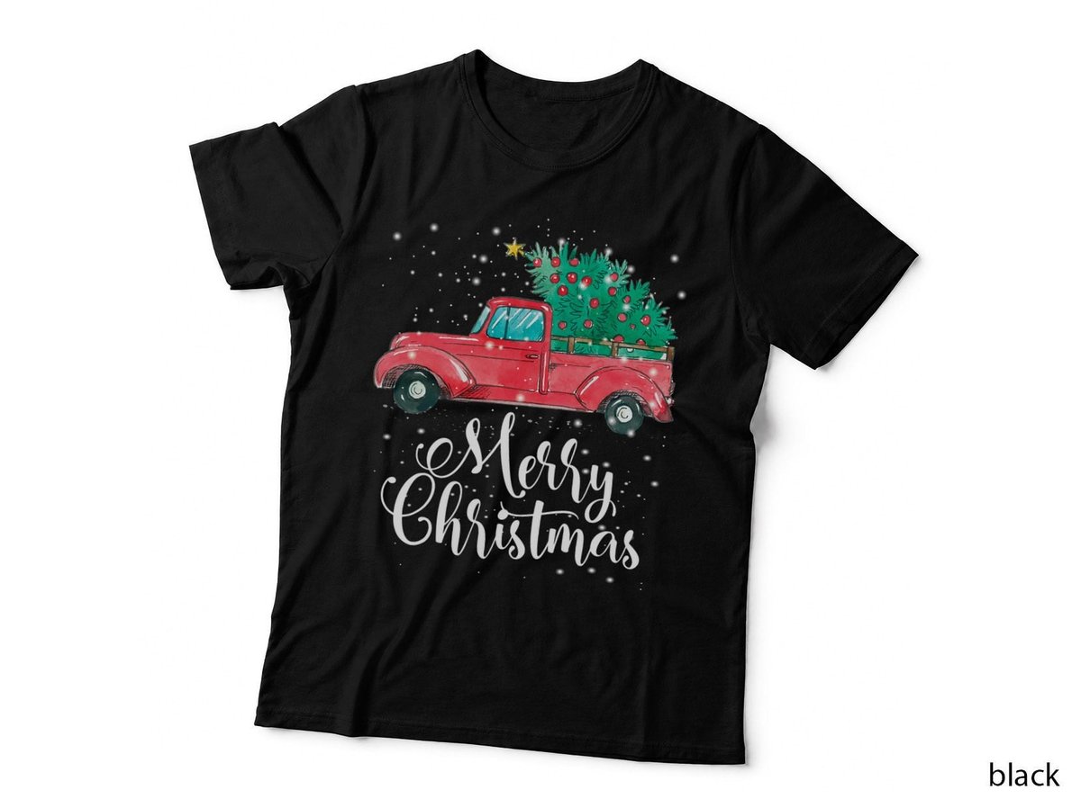 Merry Christmas Red Truck Pick up Tree T-Shirt, Vintage Retro, Holiday Vibes