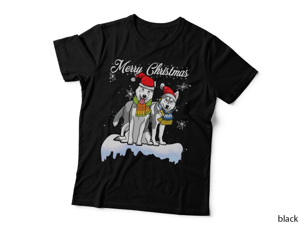 Merry Christmas Santa Husky T-Shirt, Festive Holiday Print