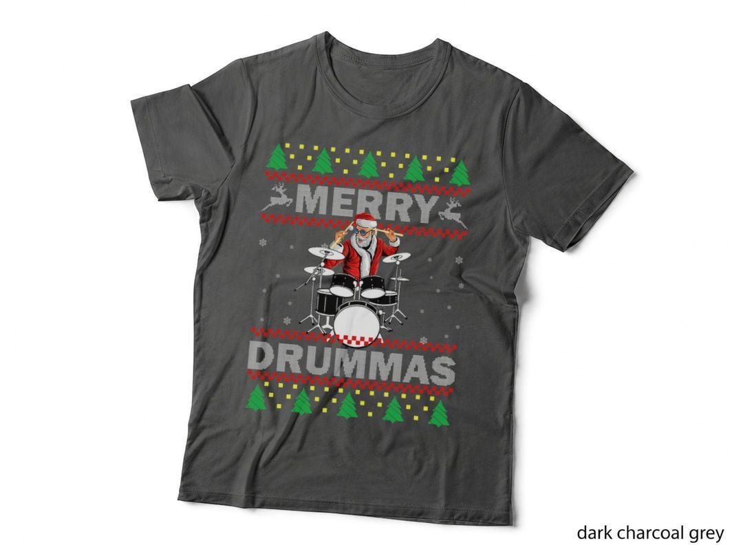 Merry Drummas Santa Drummer T-Shirt, Ugly Christmas, Music Lover Style