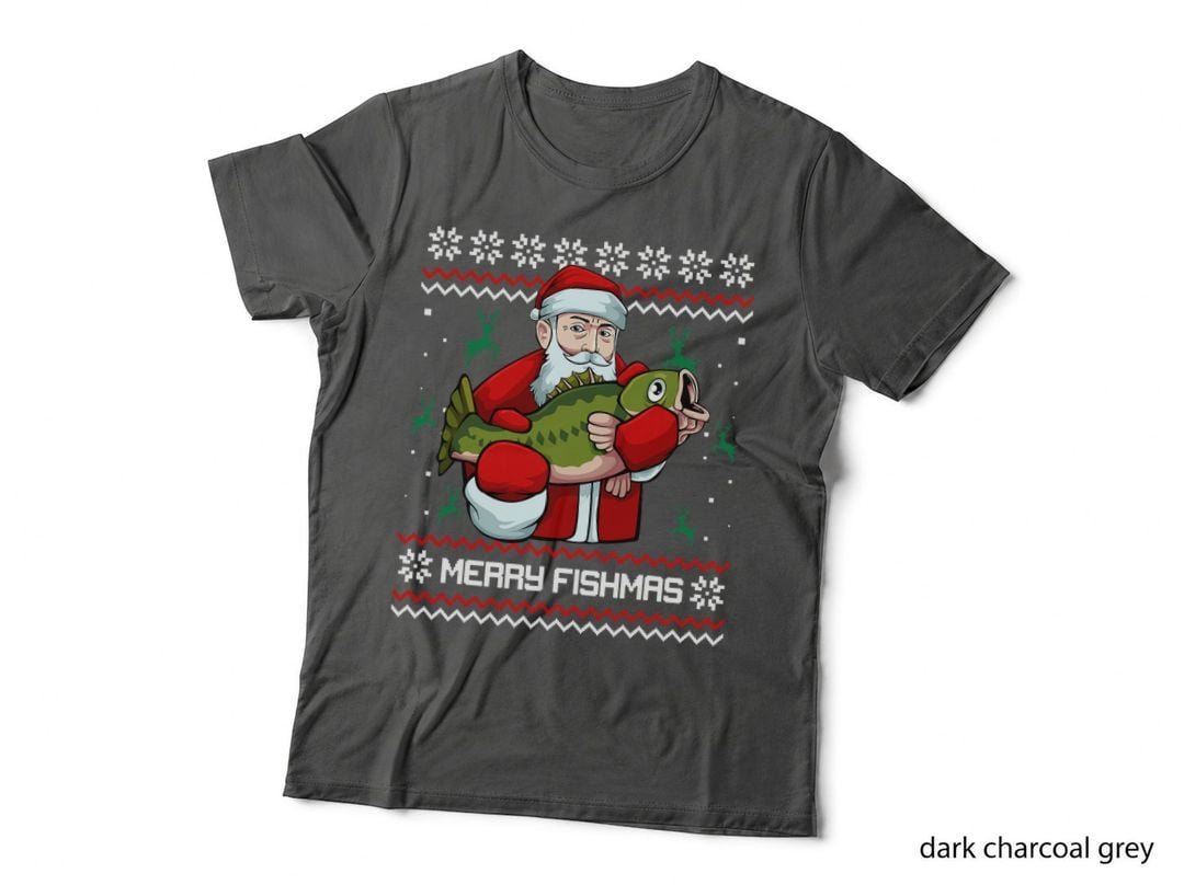 Merry Fishmas Ugly Christmas Pajama Santa Bass Fishing T-Shirt