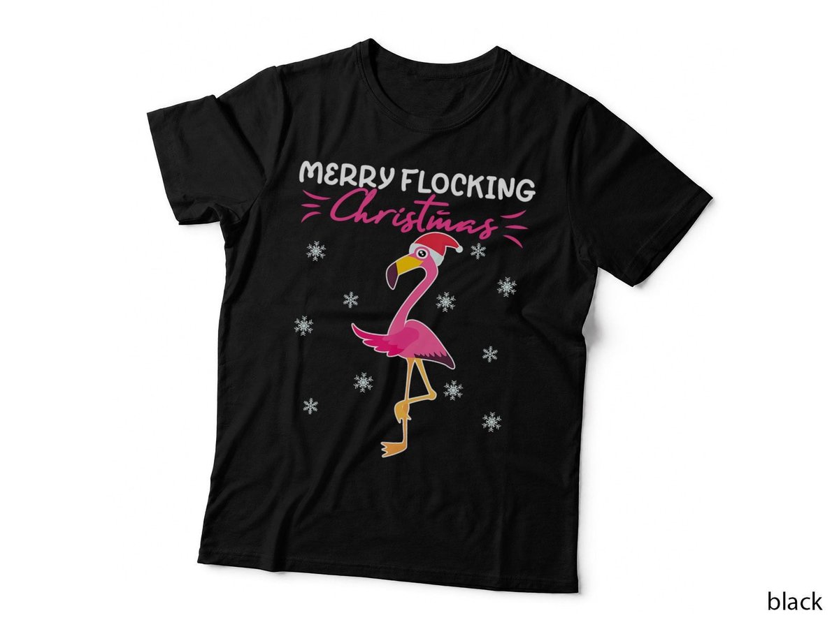 Merry Flocking Christmas Pink Santa Flamingo Holiday Gift T-Shirt