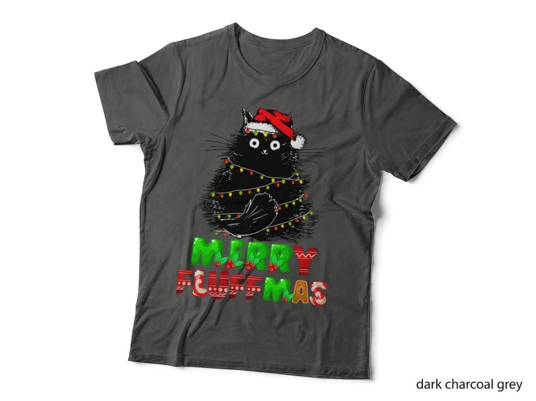 Merry Fluffmas Cat Christmas T-Shirt, Festive Holiday Cat Print