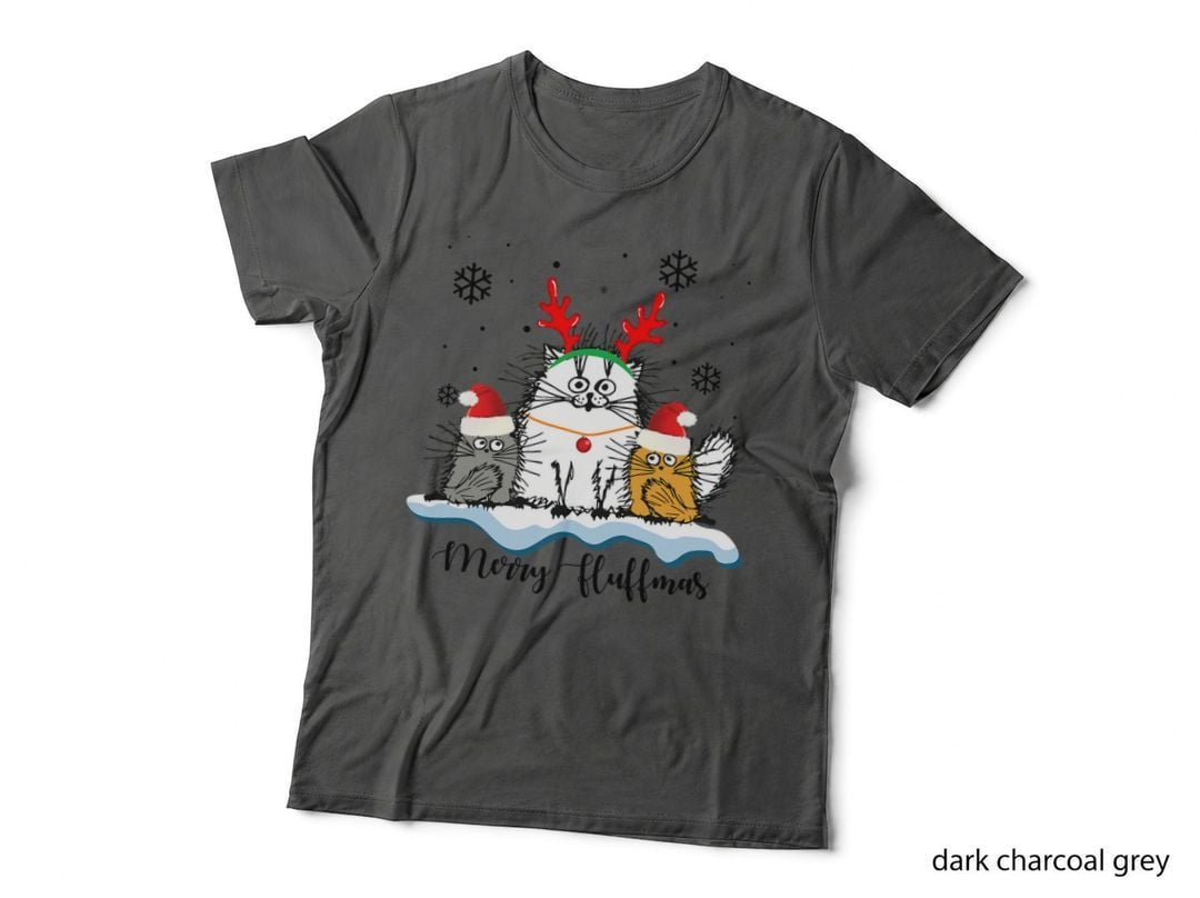 Merry Fluffmas Cat Lover Santa Hat Reindeer Horn Christmas T-Shirt