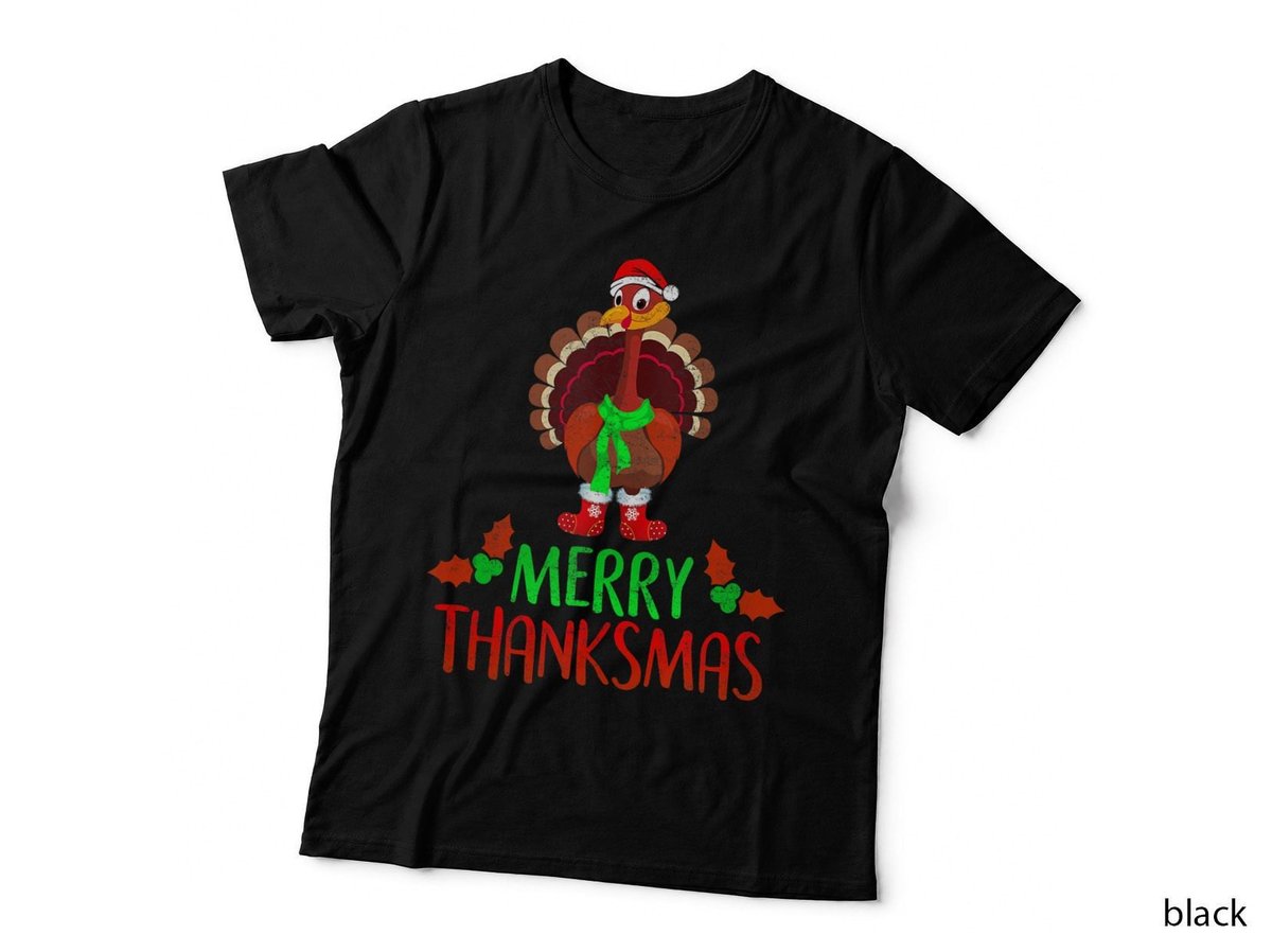 Merry Thanksmas Festive Turkey T-Shirt, Christmas Holiday Print