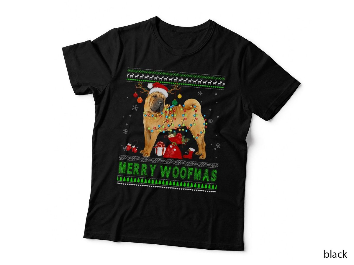 Merry Woofmas Christmas Santa Reindeer Shar Pei T-Shirt